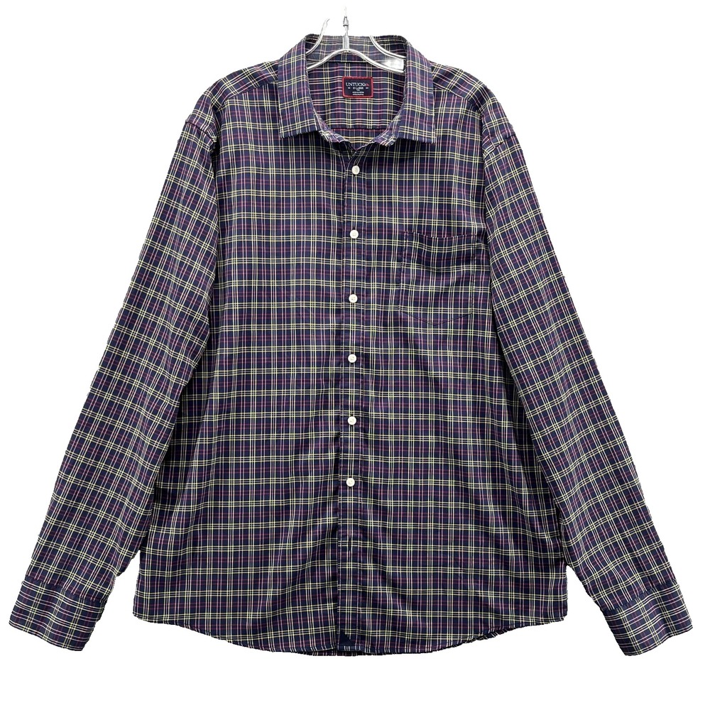 UNTUCKIt Mens Shirt XL Blue Plaid Relaxed Preppy Normcore Office Academia Travel